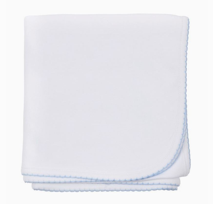 White w/Blue Picot Receiving Blanket