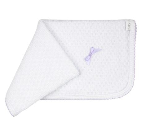 Paty - Receiving Swaddle Blanket - White w/ Lavender Trim