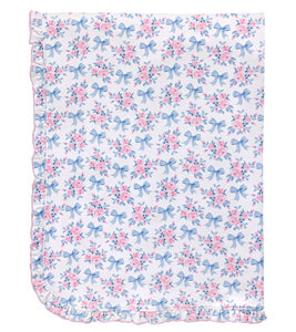 Blue Floral Bows Blanket w/Ruffle
