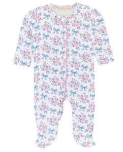 Blue Floral Bows Zipper Footie w/Ruffles