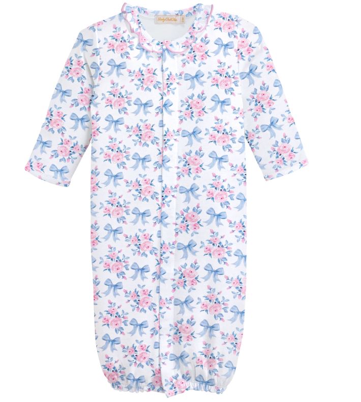 Blue Floral Bows Printed Conv. Gown
