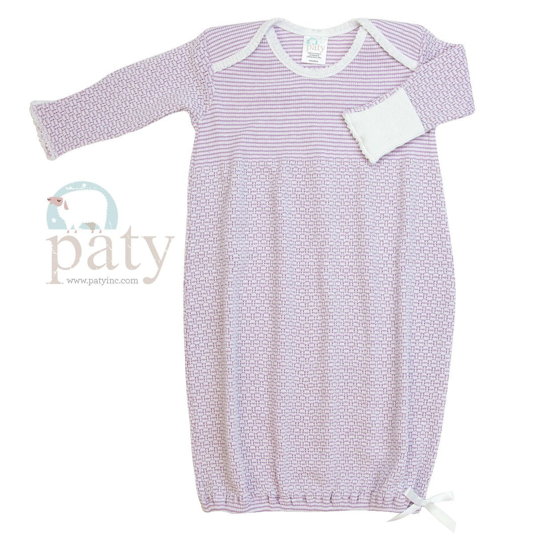 Paty L/S Knit Baby Lap Shoulder Gown - Lavender with Lavender Trim