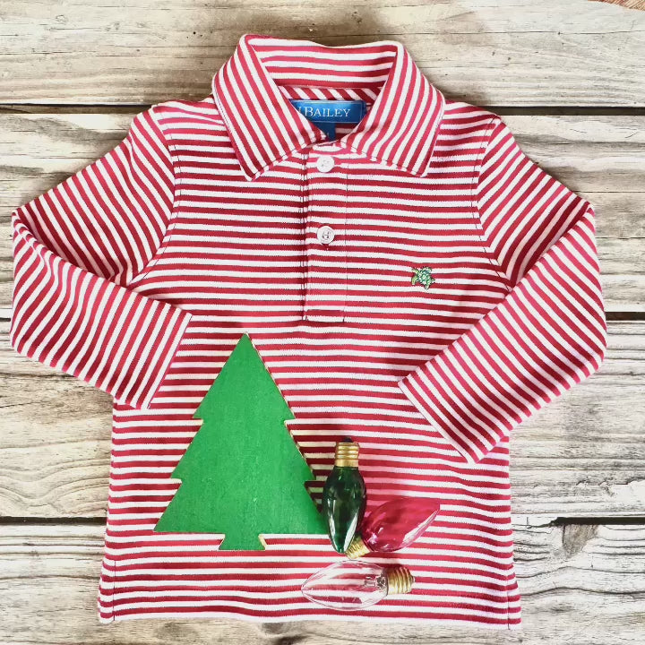 L/S Red & White Stripe Pima Cotton Polo Shirt