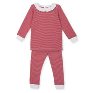 Red & White Stripe Pajamas w/ Ruffle Neckline