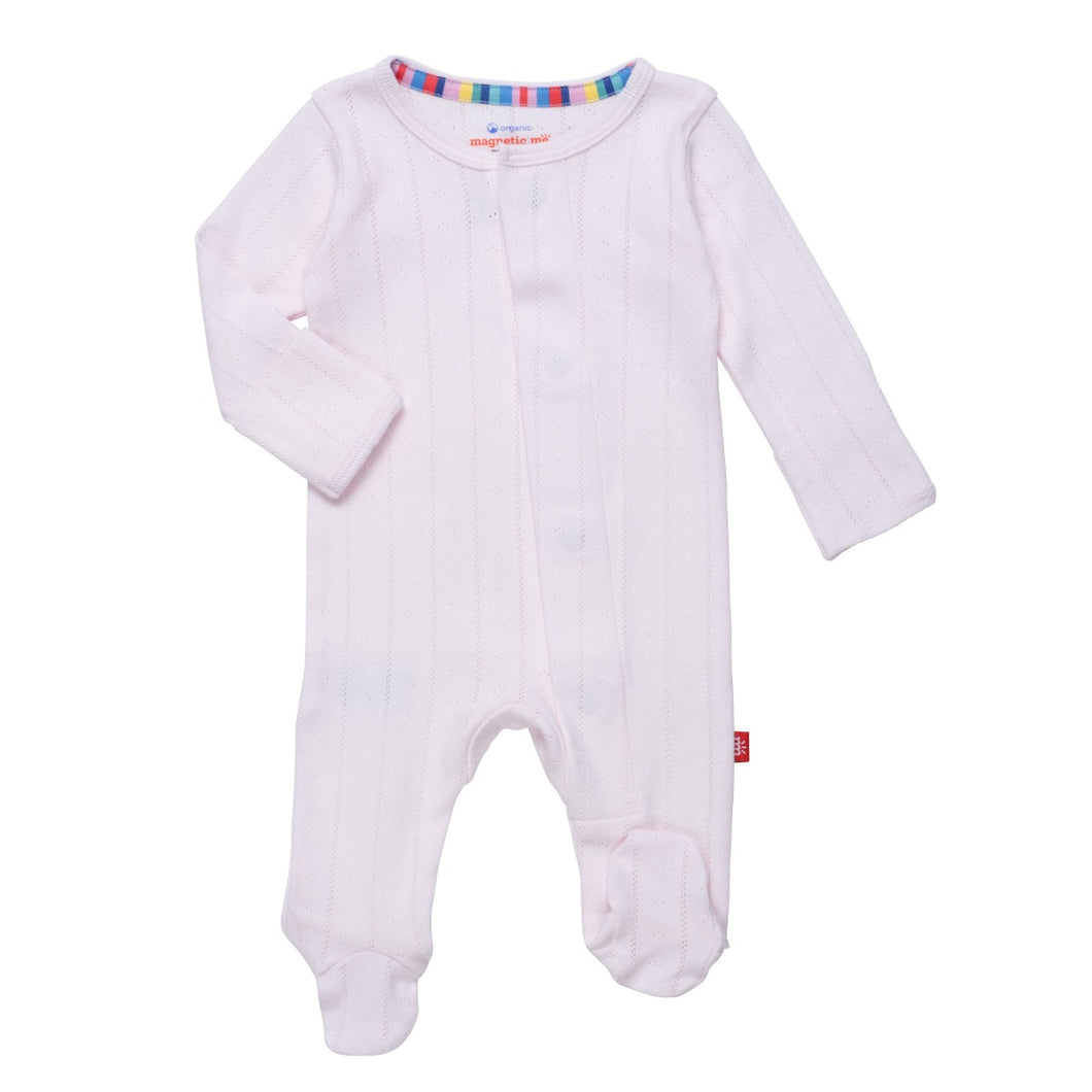 Pink Pointelle Love Lines Footie