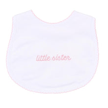 Load image into Gallery viewer, &quot;Little Sister&quot; White &amp; Pink Embroidered Footie
