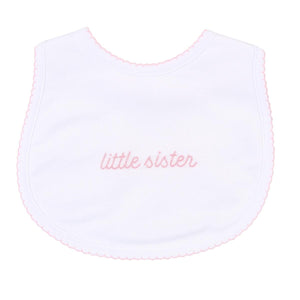 "Little Sister" White & Pink Embroidered Footie