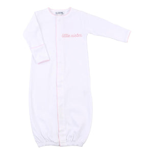 "Little Sister" White & Pink Embroidered Bib