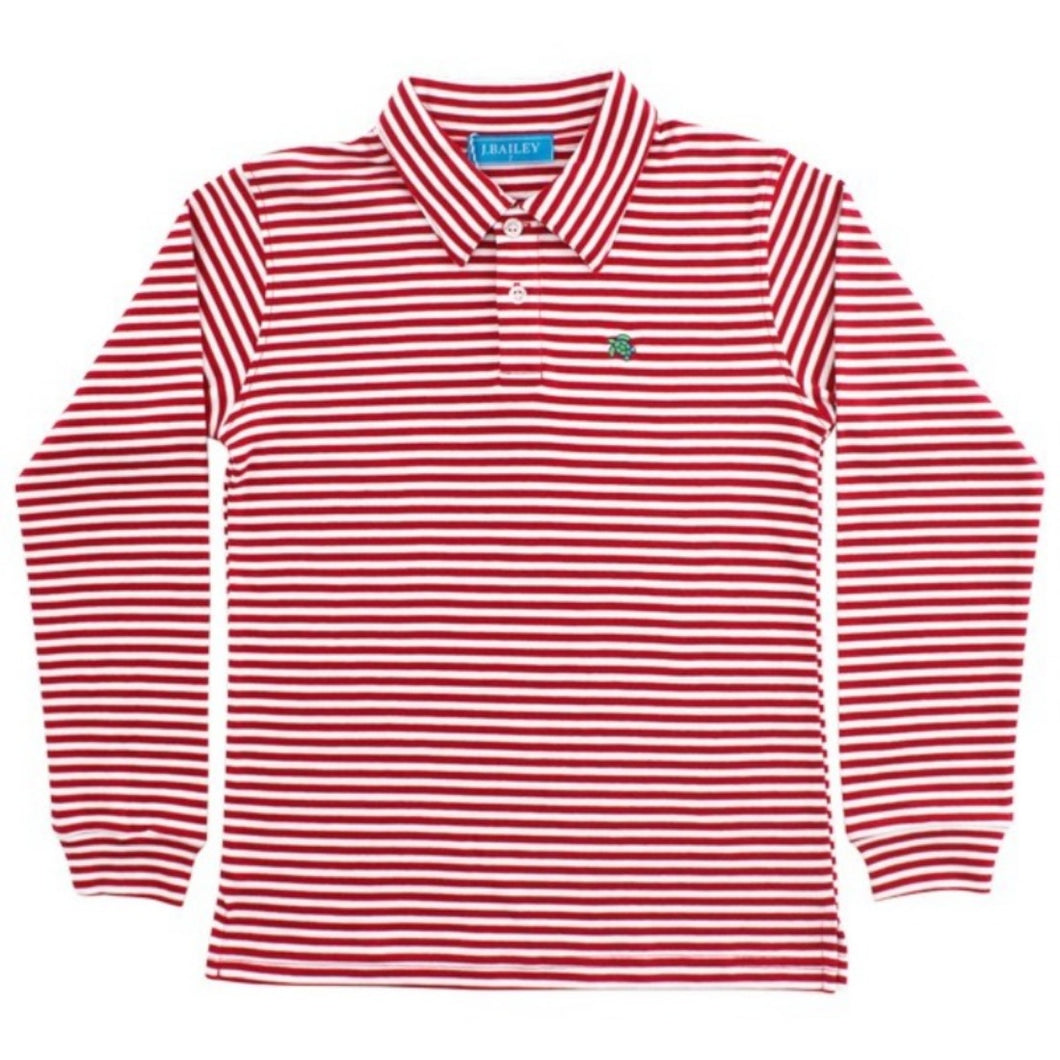 L/S Red & White Stripe Pima Cotton Polo Shirt