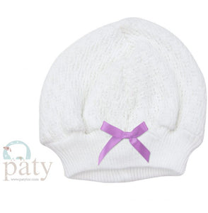 Paty, Inc. - Beanie Cap White with Lavender Bow
