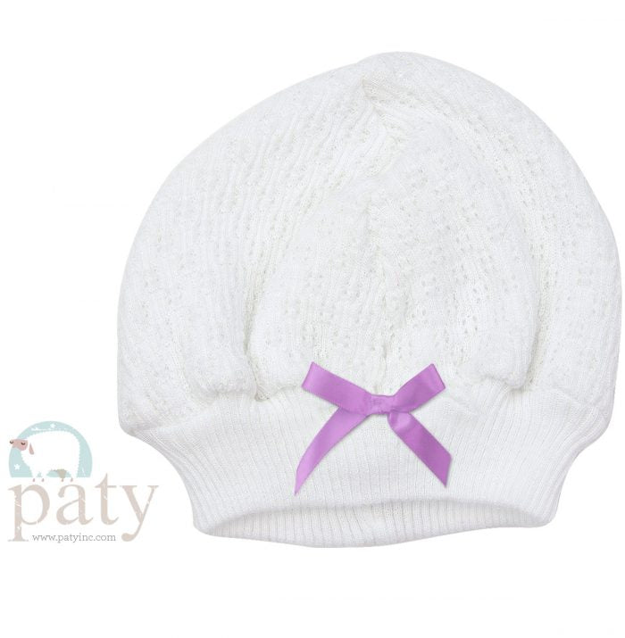 Paty, Inc. - Beanie Cap White with Lavender Bow
