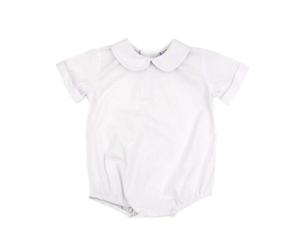 Infant Boy's S/S Piped Woven White Onesie - Back Buttons