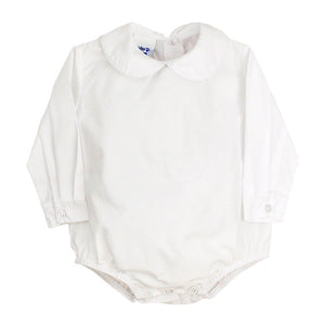 Infant Boy's L/S Piped Woven White Onesie - Back Buttons