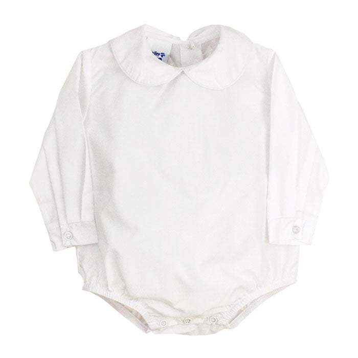 Infant Boy's L/S Piped Woven White Onesie - Back Buttons