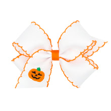 Load image into Gallery viewer, Jack-o-Lantern Embroidered Moonstich Bow
