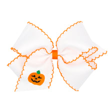 Load image into Gallery viewer, Jack-o-Lantern Embroidered Moonstich Bow
