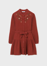 Load image into Gallery viewer, Girl&#39;s Embroidered Dress in Cranberry
