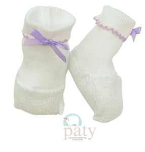 Paty, Inc. Booties -  White w/ Lavender Bow