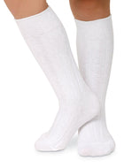 Cable Knee High Sock - White