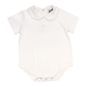 White Knit Boy's S/S Button Back Onesie