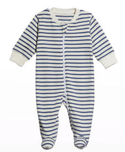 Load image into Gallery viewer, Kissy Love Infant Boy&#39;s Zipped Footie in Basic Navy Stripes
