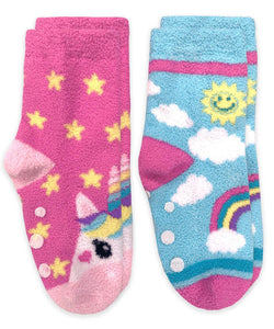 Fuzzy Non-Skid Slipper Socks - Unicorn & Rainbow