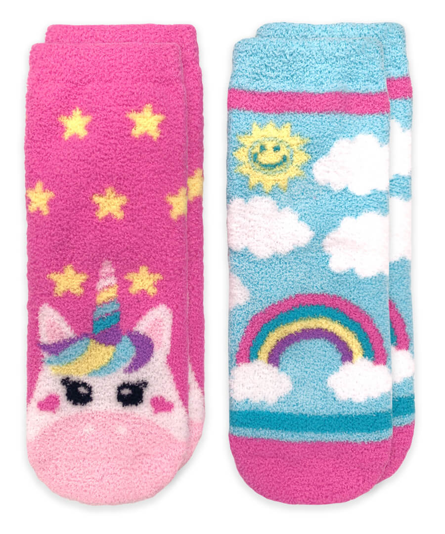 Fuzzy Non-Skid Slipper Socks - Unicorn & Rainbow