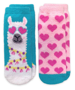 Fuzzy Non-Skid Slipper Socks - Llama & Hearts