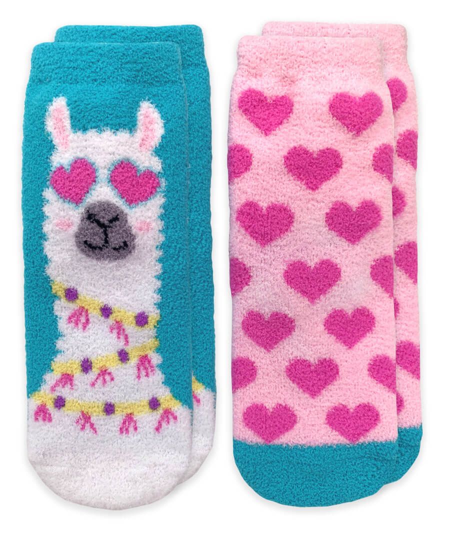 Fuzzy Non-Skid Slipper Socks - Llama & Hearts