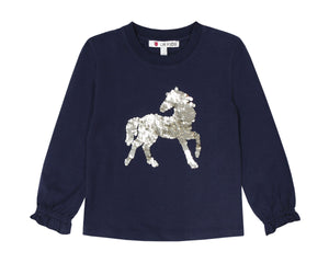 Girl's L/S Shirt with Sequin Horse Applique