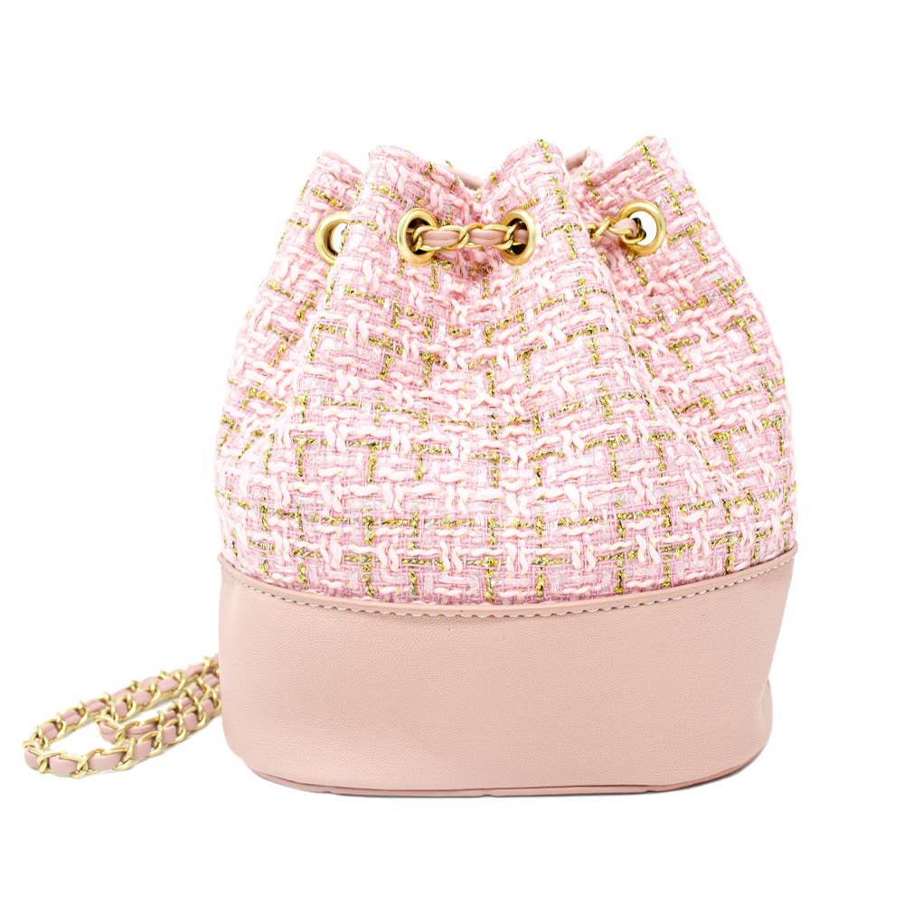 Tweed Drawstring Backpack Bag: Pink