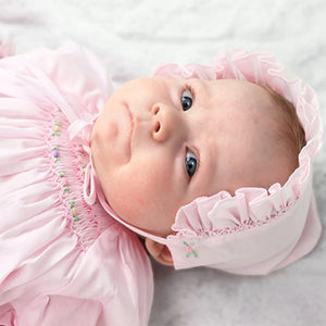 Light Pink Day Gown w/Smocked Flowers & Embroidered Hem