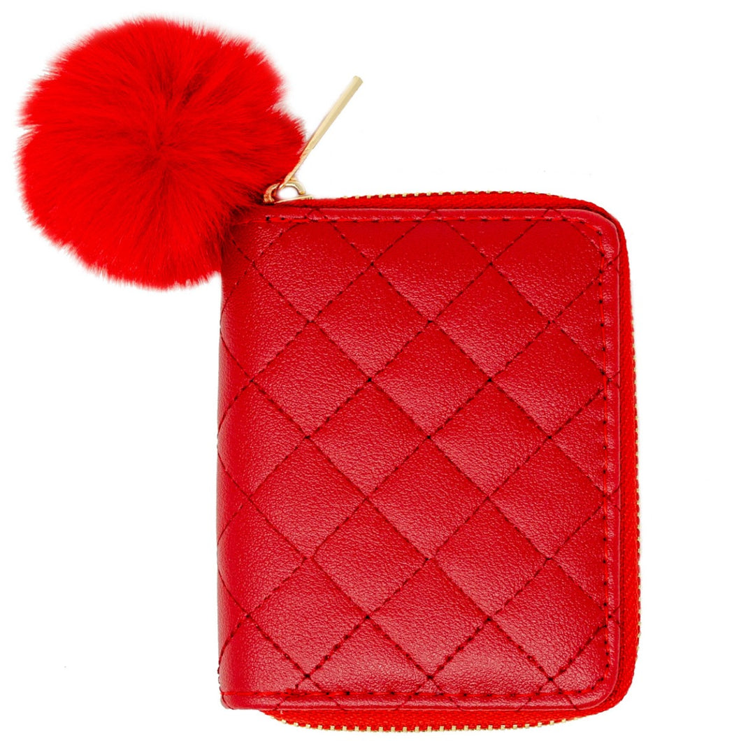 Leather Quilted Wallet: Red
