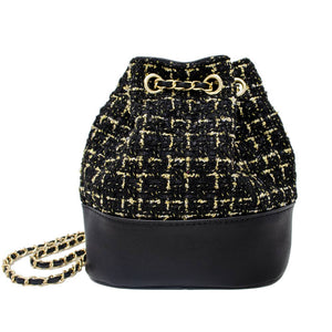 Tweed Drawstring Backpack Bag: Black