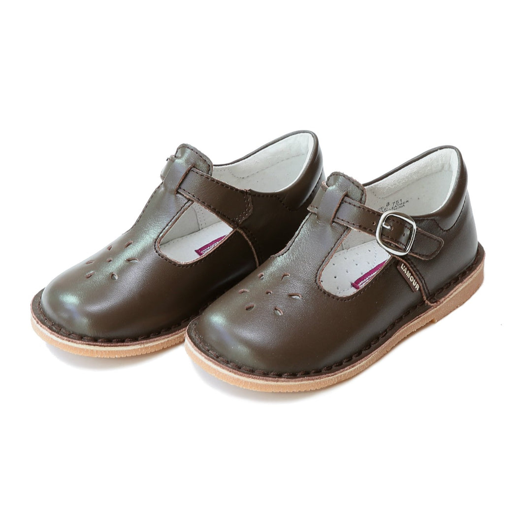 Joy Classic Leather T-Strap Mary Jane - Brown -  L'Amour