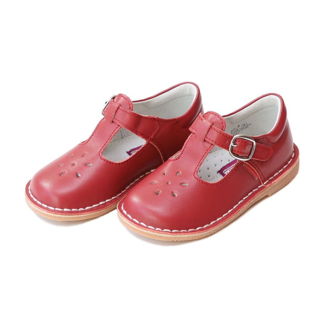 Classic Leather T-Strap Mary Jane - Red