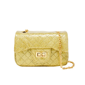 Classic Quilted Sparkle Mini Bag: Gold