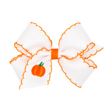 Load image into Gallery viewer, Pumpkin Embroidered Moonstitch Edge Hair Bow
