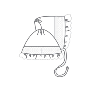 Smocked Cross, Ruffled Knit Bonnet - WHITE