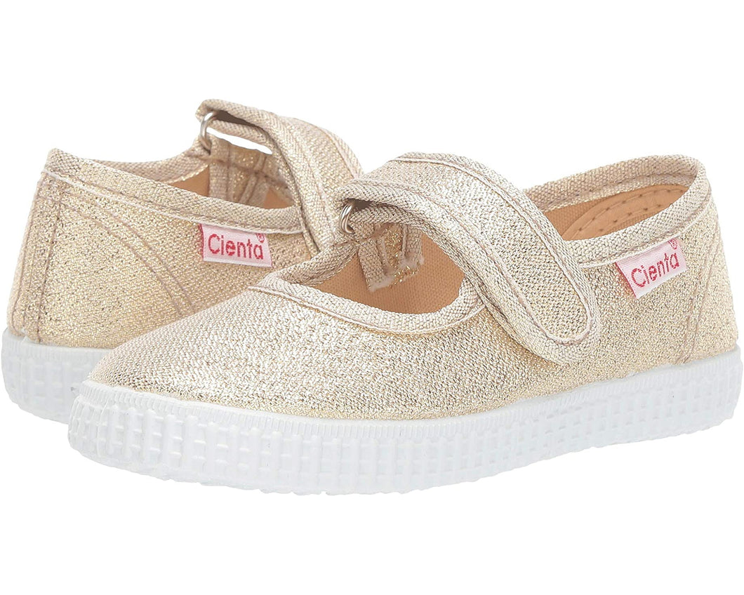Mary Jane Canvas Shoes - Light Gold Metallic Sparkle