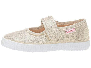 Cienta Girl's Mary Jane Canvas Shoes - Light Gold Metallic