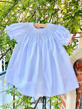 Load image into Gallery viewer, Infant Girl&#39;s S/S Bishop Dress White with Smocked Ecru Cross
