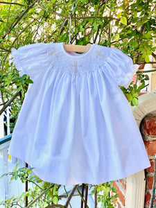 White Bishop Dress with Smocked Cross in Ecru