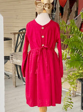 Load image into Gallery viewer, Red Swiss Dot Dress w/ Wooden Button Detail
