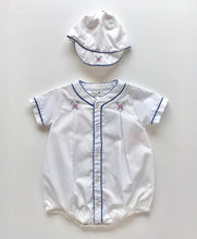 Load image into Gallery viewer, Baby Boy White Bubble w/ Blue trim and Baseball Embroidery
