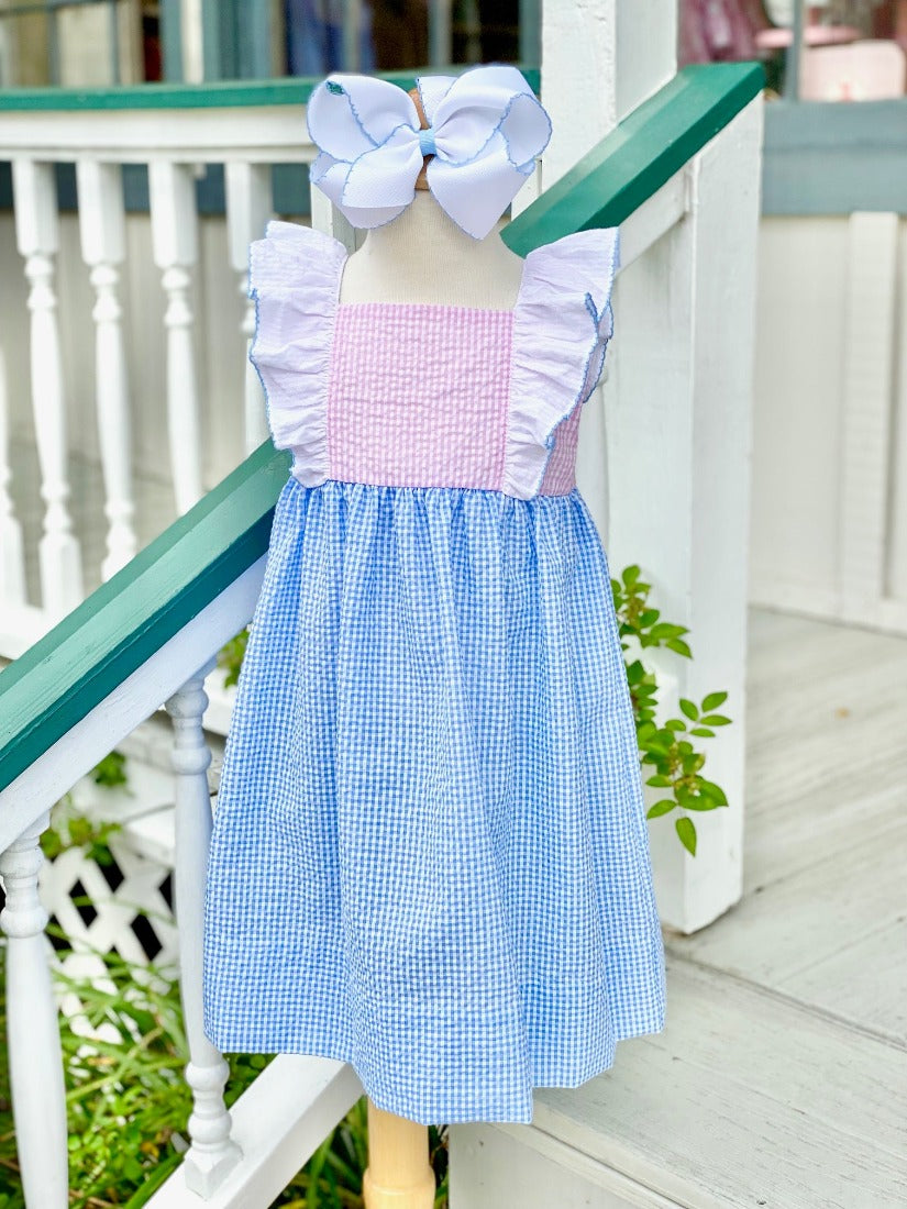 Blue, Pink and White Gingham Dress