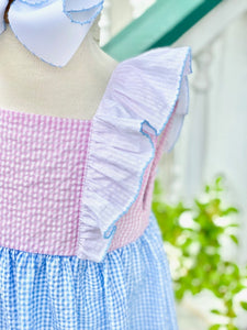 Blue, Pink and White Gingham Dress