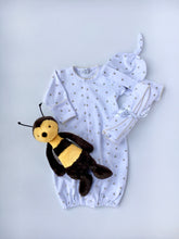 Load image into Gallery viewer, Buzzing Bees Layette Baby Sack w/ Tie and Hat
