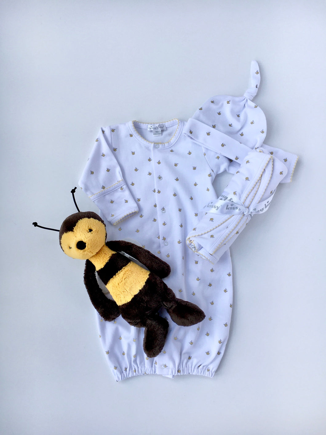 Buzzing Bees Layette Baby Sack w/ Tie and Hat