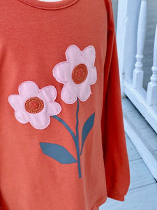 Girl's Knit Tunic & Leggings Set - Orange Flower Embroidered Top & Printed Leggings